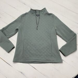 Eddie Bauer Women’s Large Green Quilted Quarter Zip Pullover Kangaroo Pockets